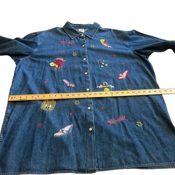 Vintage Y2K Warner Brothers Tweety Bird Denim Shirt.  Size XXL. Excellent Cond! - Picture 9 of 13